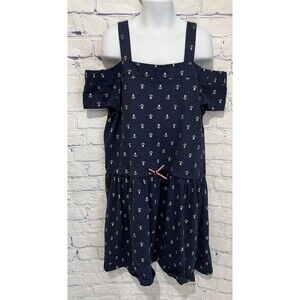 Nautica off-the-shoulder Anchor Nautical Print Cotton Blend Girls Dress L 12/14